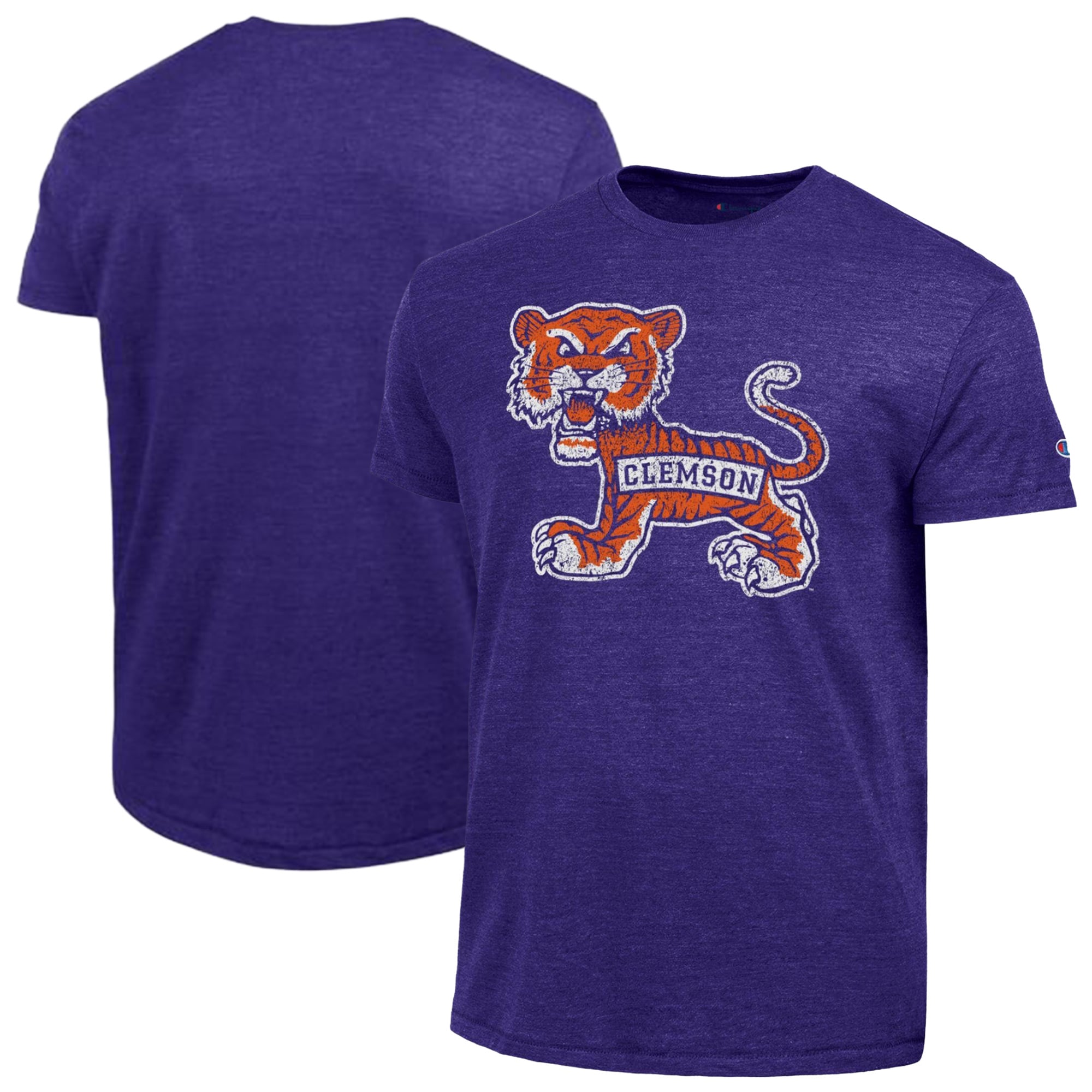 Men's Champion  Purple Clemson Tigers Vintage Triumph Tri-Blend T-Shirt