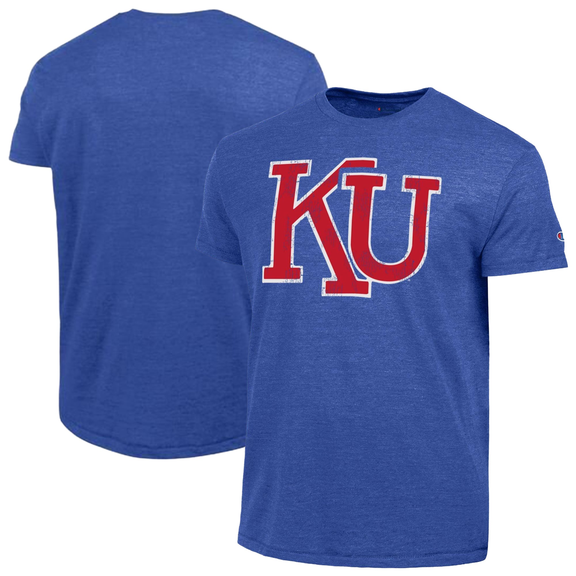 Men's Champion  Royal Kansas Jayhawks Vintage Triumph Tri-Blend T-Shirt