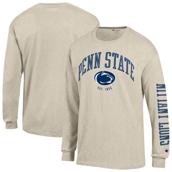 Men's Champion  Heather Oatmeal Penn State Nittany Lions Neutral Arch Long-Sleeve T-Shirt