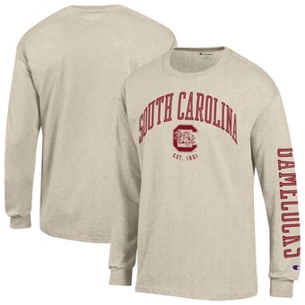 Men's Champion  Heather Oatmeal South Carolina Gamecocks Neutral Arch Long-Sleeve T-Shirt
