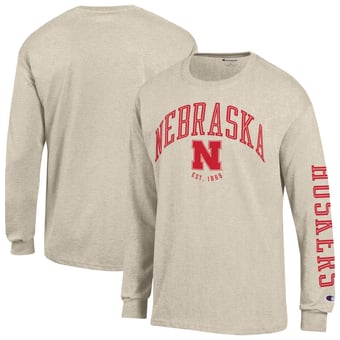 Men's Champion  Heather Oatmeal Nebraska Huskers Neutral Arch Long-Sleeve T-Shirt