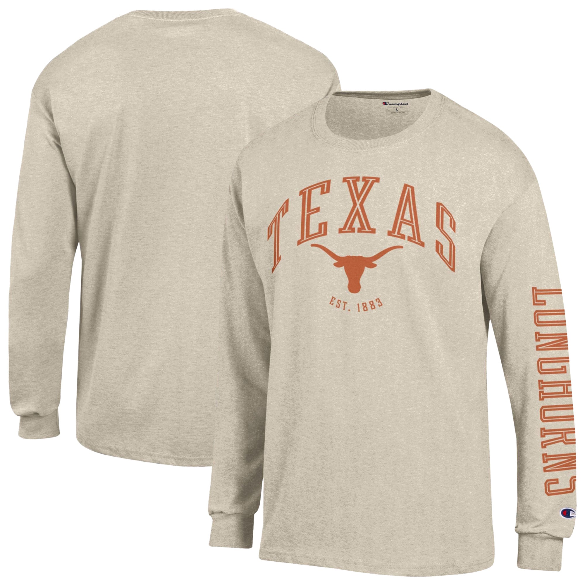 Men's Champion Heather Oatmeal Texas Longhorns Neutral Arch Long-Sleeve T-Shirt