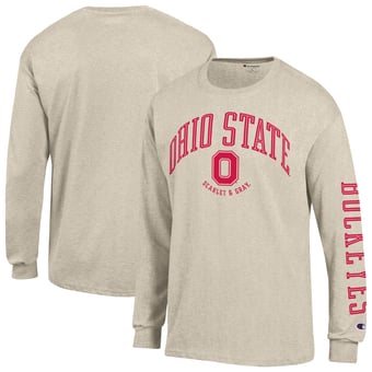 Men's Champion  Heather Oatmeal Ohio State Buckeyes Neutral Arch Long-Sleeve T-Shirt
