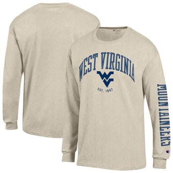 Men's Champion  Heather Oatmeal West Virginia Mountaineers Neutral Arch Long-Sleeve T-Shirt