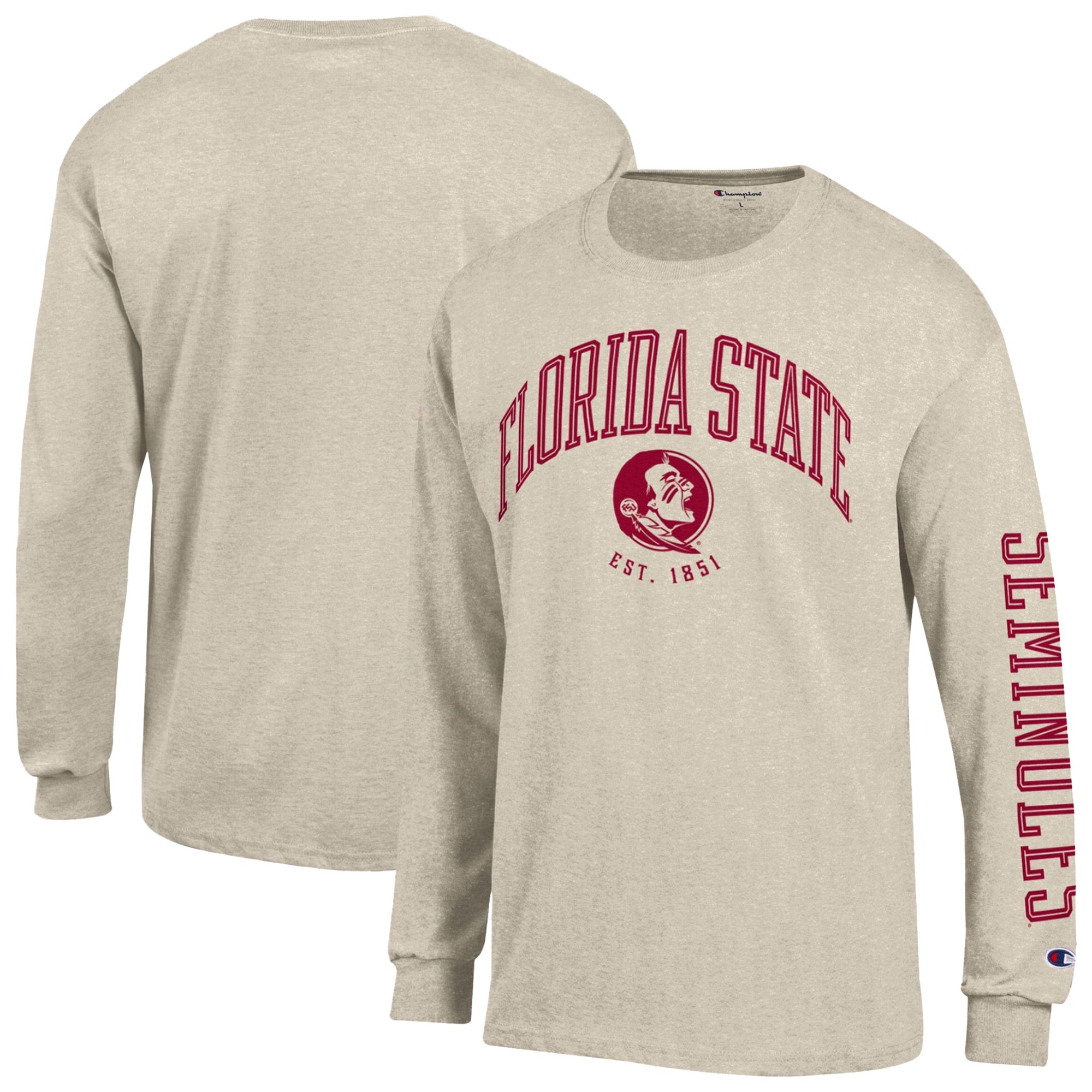 Men's Champion  Heather Oatmeal Florida State Seminoles Neutral Arch Long-Sleeve T-Shirt