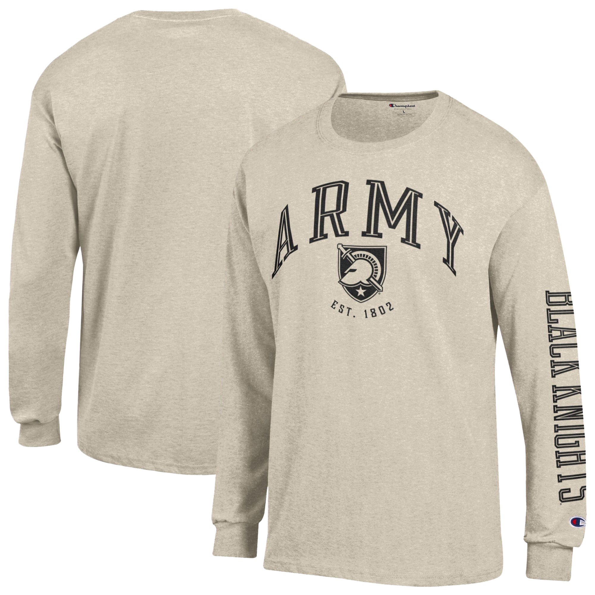 Men's Champion  Heather Oatmeal Army Black Knights Neutral Arch Long-Sleeve T-Shirt