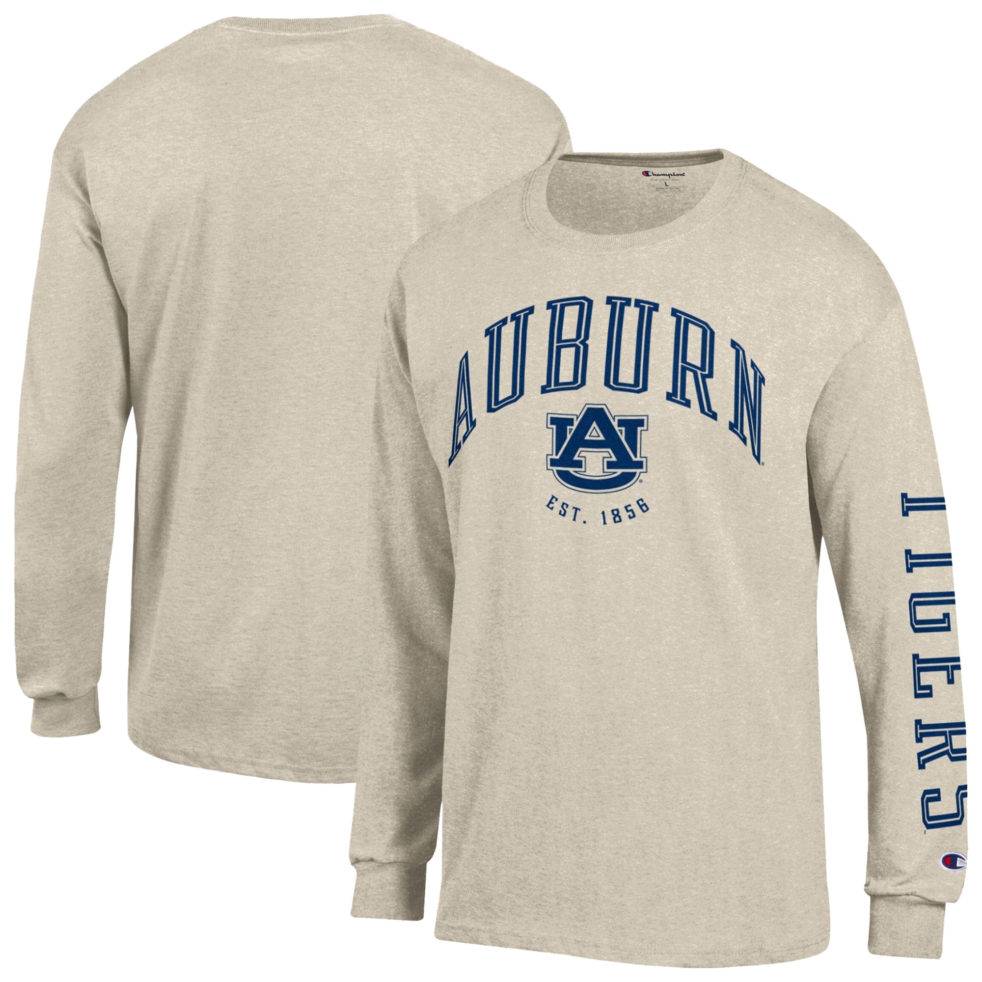 Men's Champion  Heather Oatmeal Auburn Tigers Neutral Arch Long-Sleeve T-Shirt