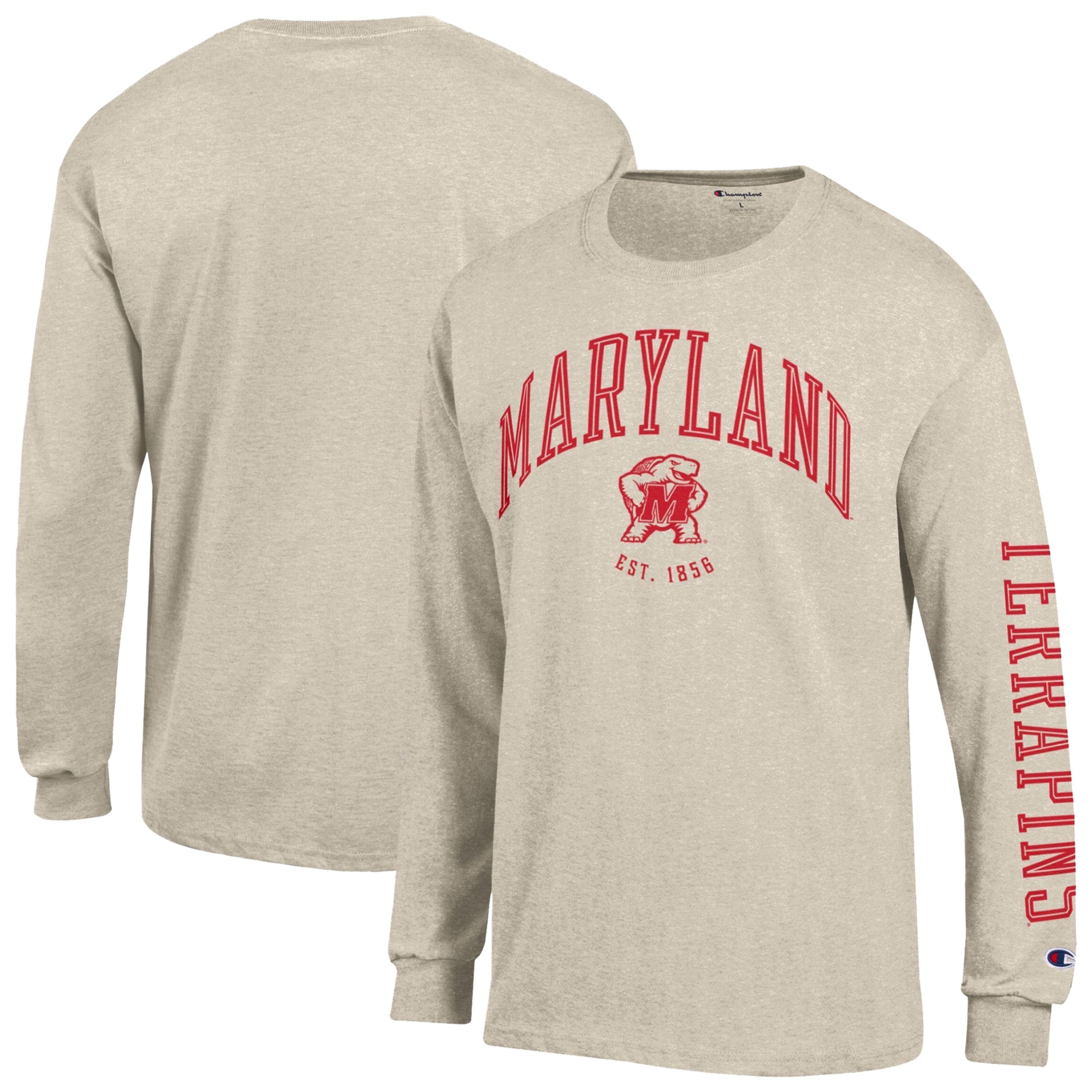 Men's Champion  Heather Oatmeal Maryland Terrapins Neutral Arch Long-Sleeve T-Shirt