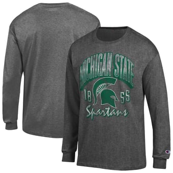 Men's Champion  Heather Charcoal Michigan State Spartans Bold Long-Sleeve T-Shirt