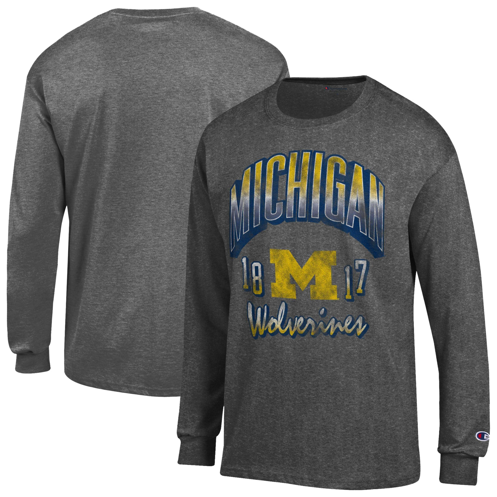 Men's Champion  Heather Charcoal Michigan Wolverines Bold Long-Sleeve T-Shirt