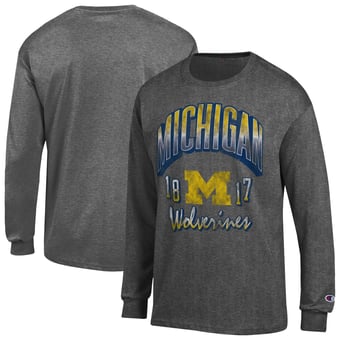 Men's Champion  Heather Charcoal Michigan Wolverines Bold Long-Sleeve T-Shirt