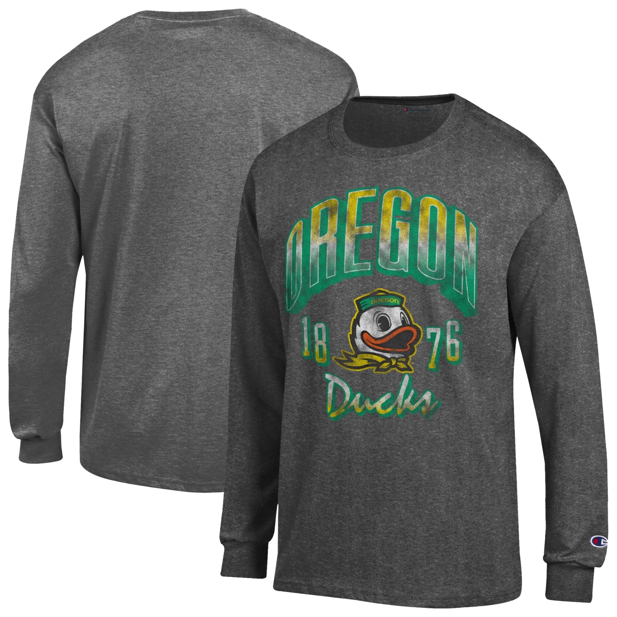 Men's Champion  Heather Charcoal Oregon Ducks Bold Long-Sleeve T-Shirt
