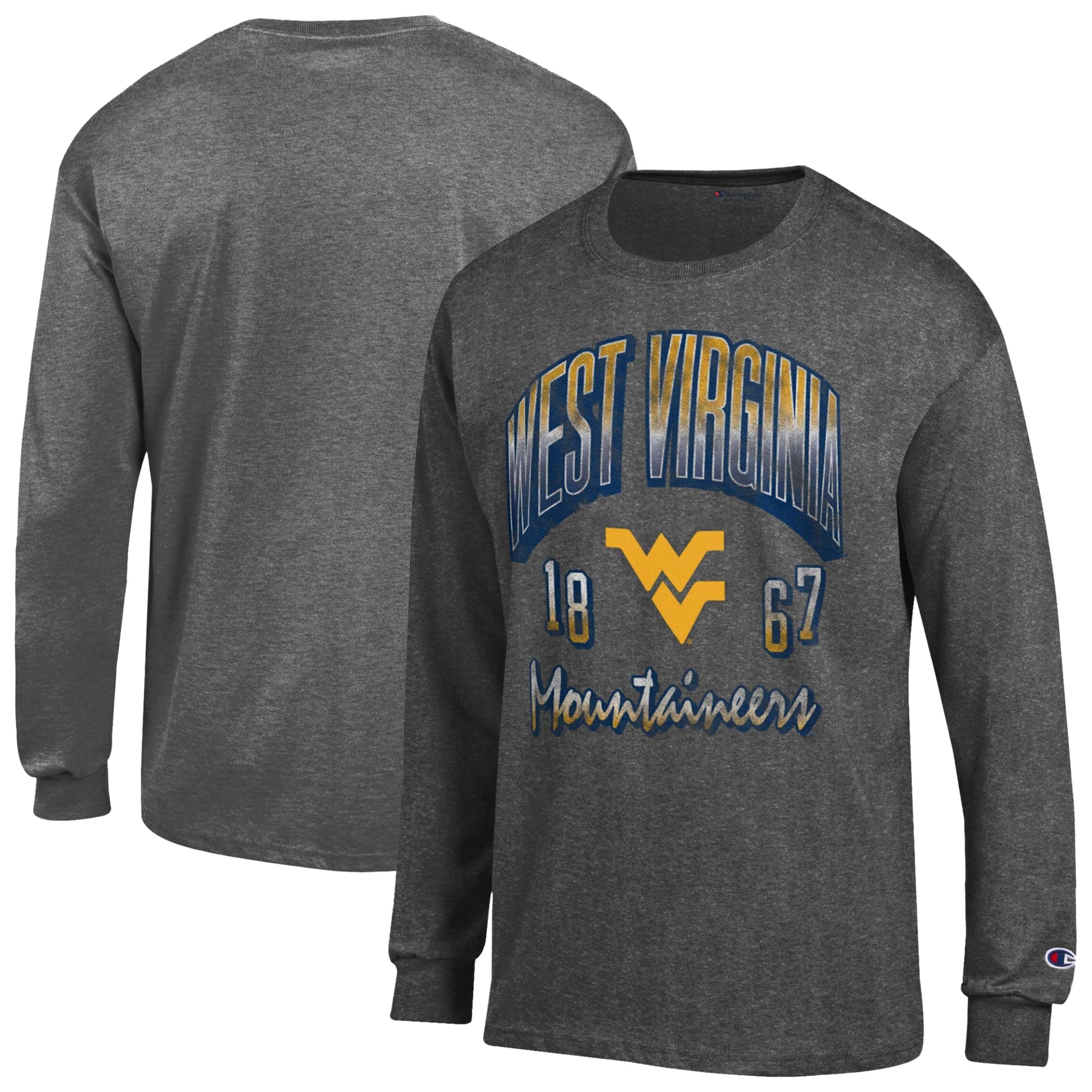 Men's Champion  Heather Charcoal West Virginia Mountaineers Bold Long-Sleeve T-Shirt