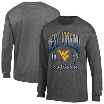 Men's Champion  Heather Charcoal West Virginia Mountaineers Bold Long-Sleeve T-Shirt