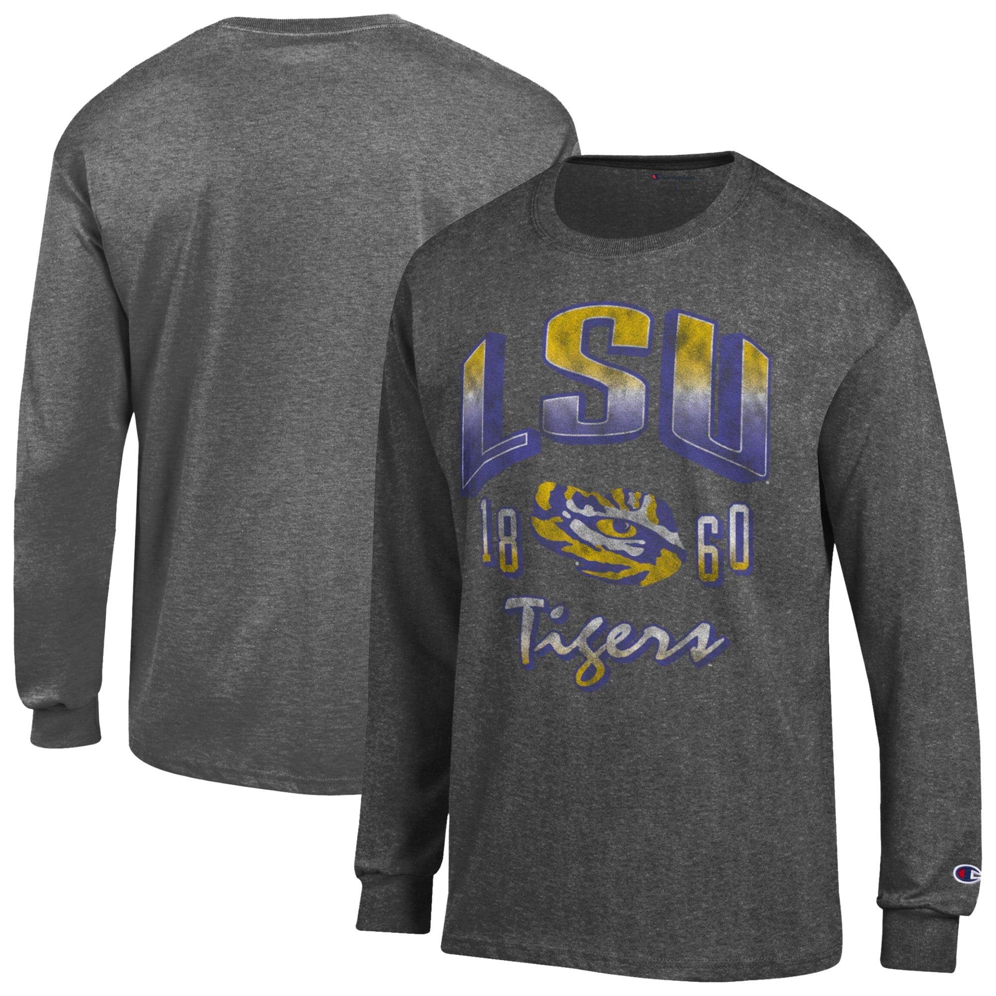 Men's Champion  Heather Charcoal LSU Tigers Bold Long-Sleeve T-Shirt