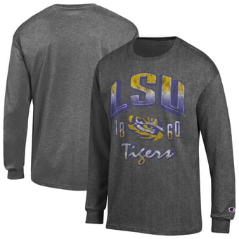 Men's Champion  Heather Charcoal LSU Tigers Bold Long-Sleeve T-Shirt