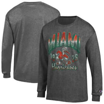 Men's Champion  Heather Charcoal Miami Hurricanes Bold Long-Sleeve T-Shirt