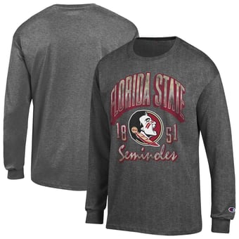 Men's Champion  Heather Charcoal Florida State Seminoles Bold Long-Sleeve T-Shirt
