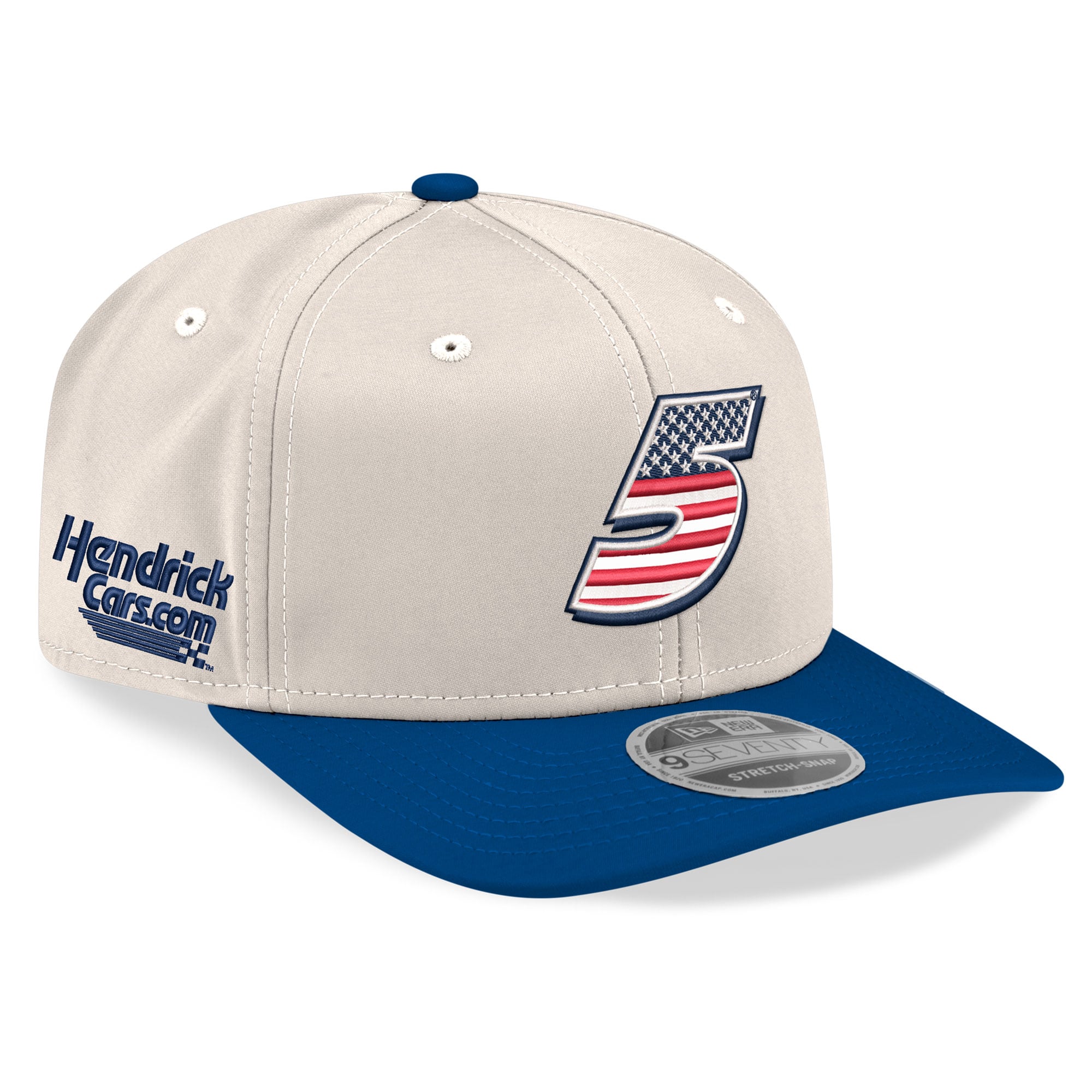 Men's New Era  Beige/Royal Kyle Larson 9SEVENTY Flag Stretch-Snap Hat