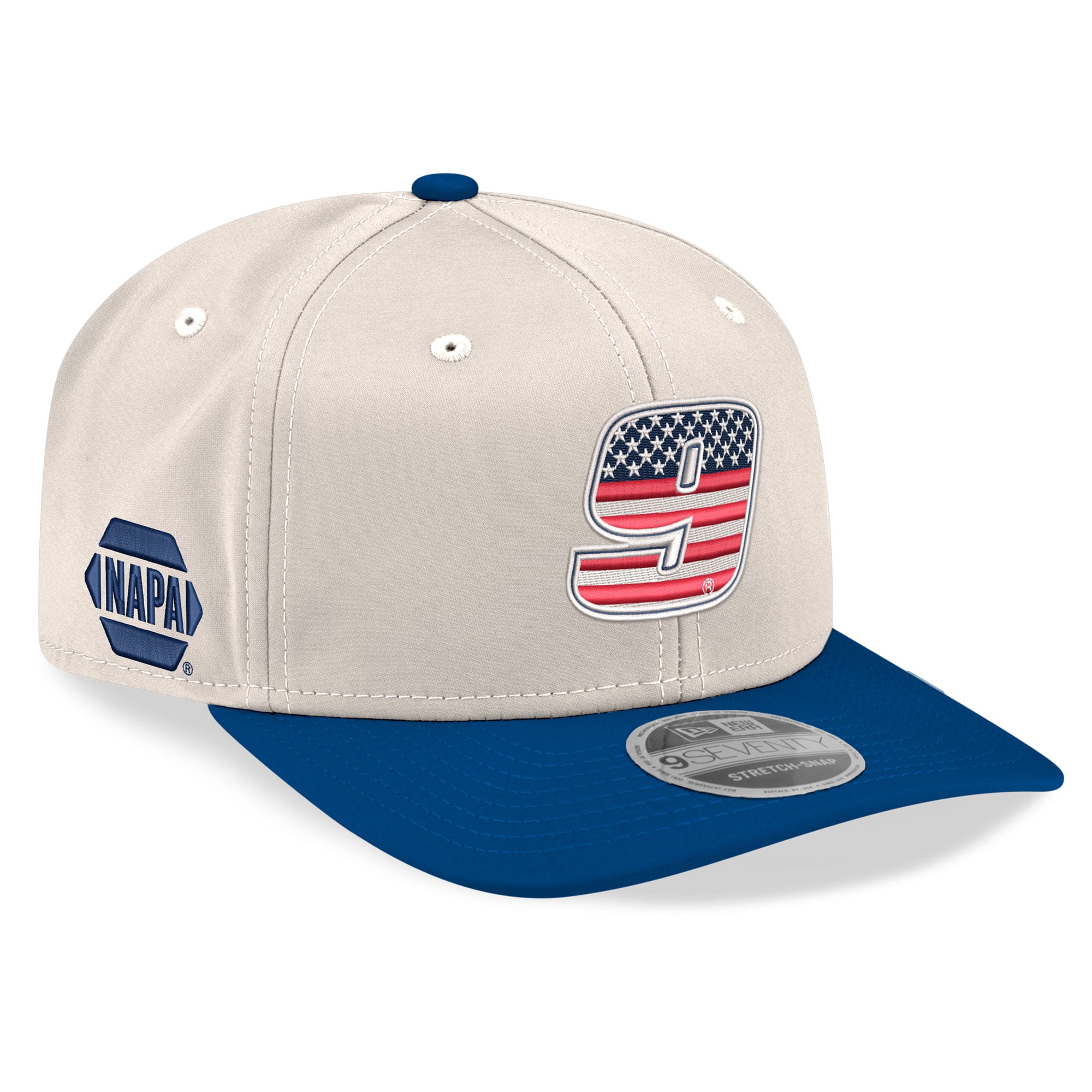 Men’s New Era Beige/Royal Chase Elliott 9SEVENTY Flag Stretch-Snap Hat