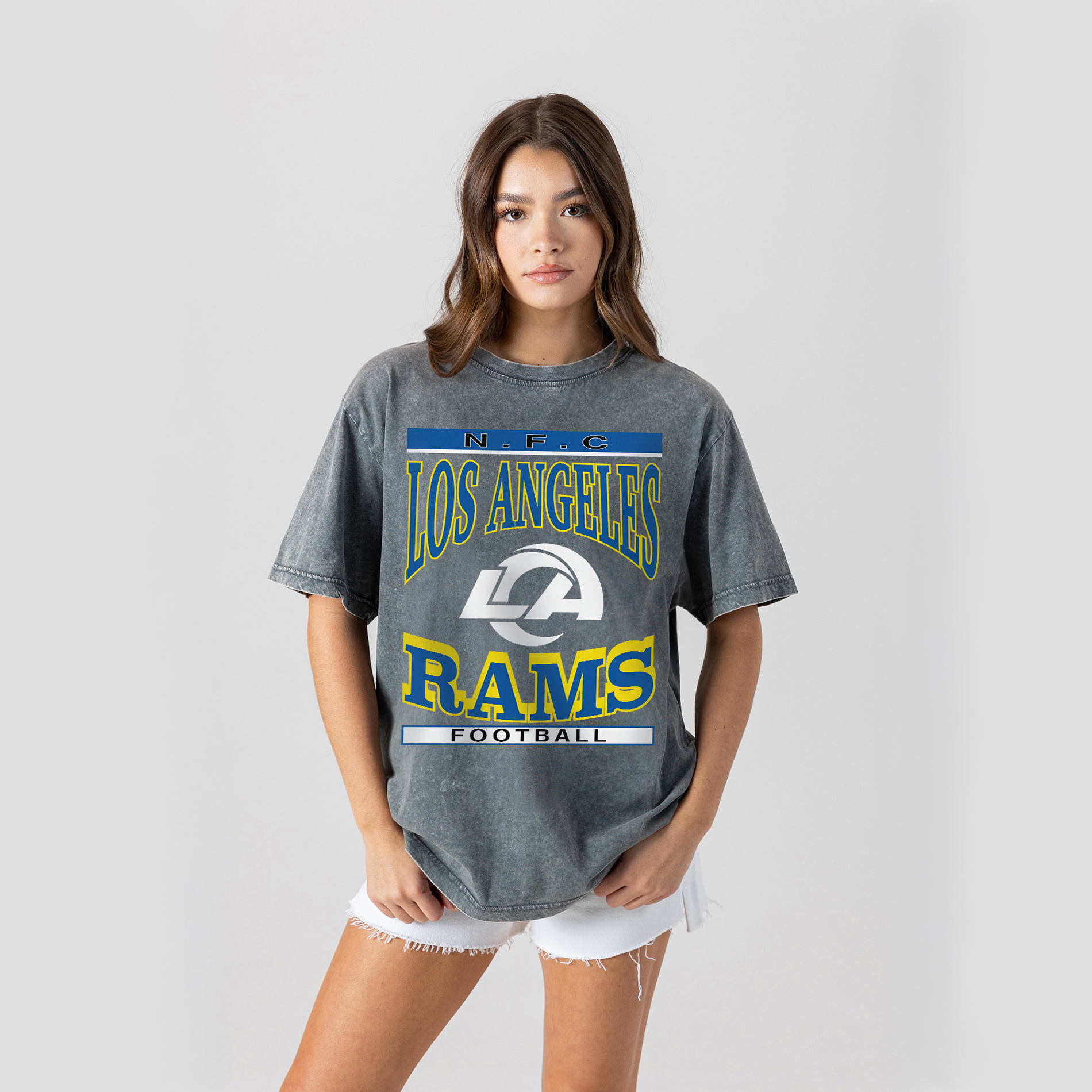 Women's Gameday Couture Gray Los Angeles Rams Classic Grind Snow Wash Relaxed Fit T-Shirt