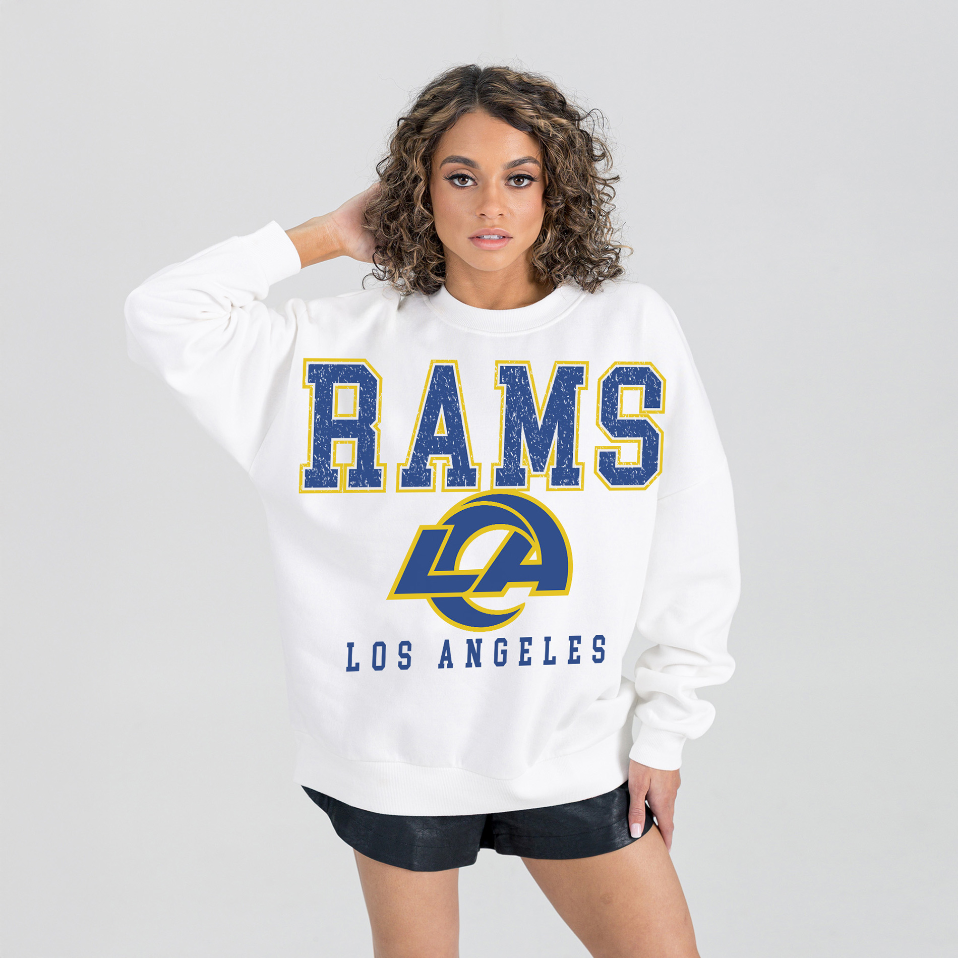 Women's Gameday Couture White Los Angeles Rams Oversized Sunday Drives Premium Fleece Sweatshirt