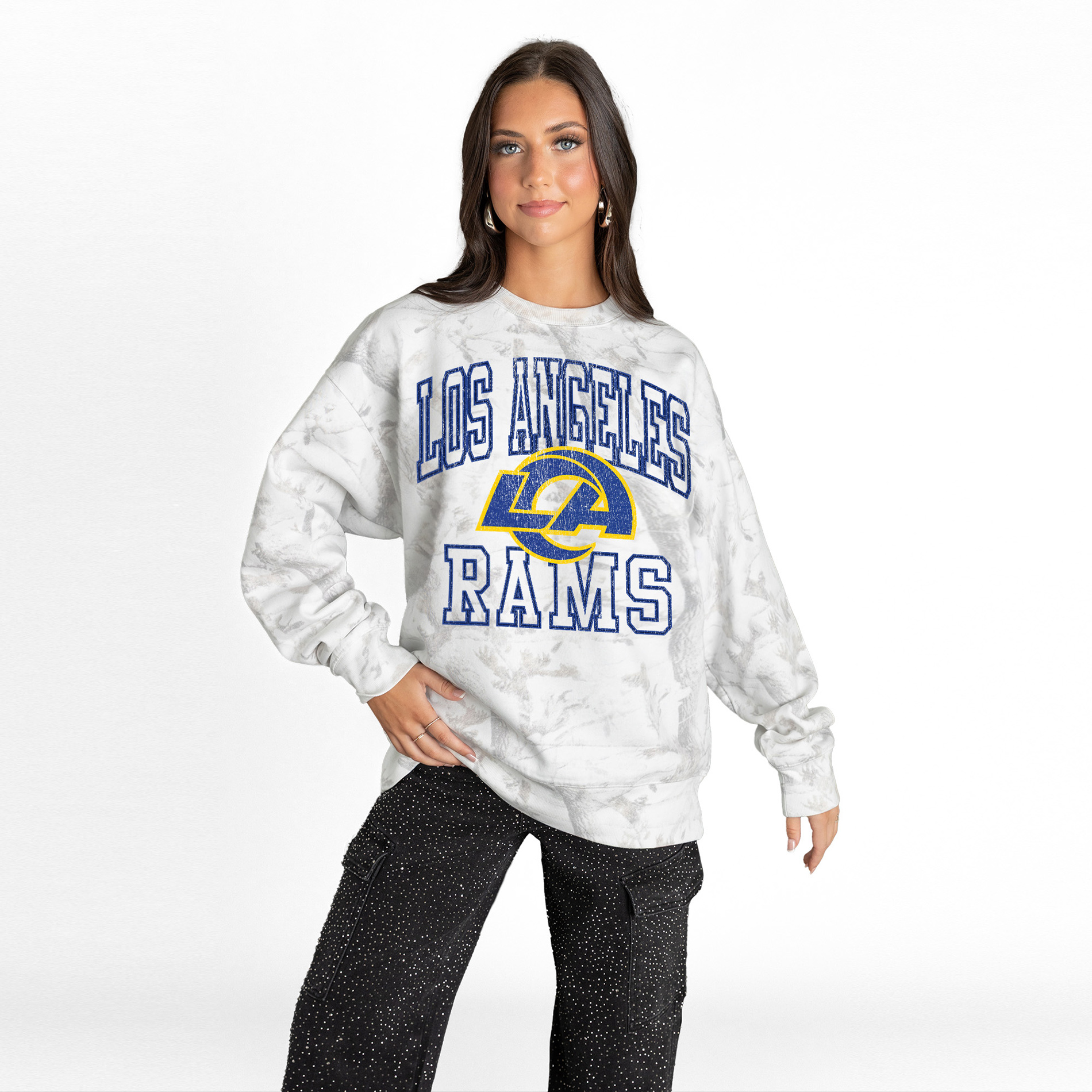 Gameday Couture Women's Arctic Camo Los Angeles Rams Whiteout Oversized Premium Fleece Sweatshirt - Arctic Camo