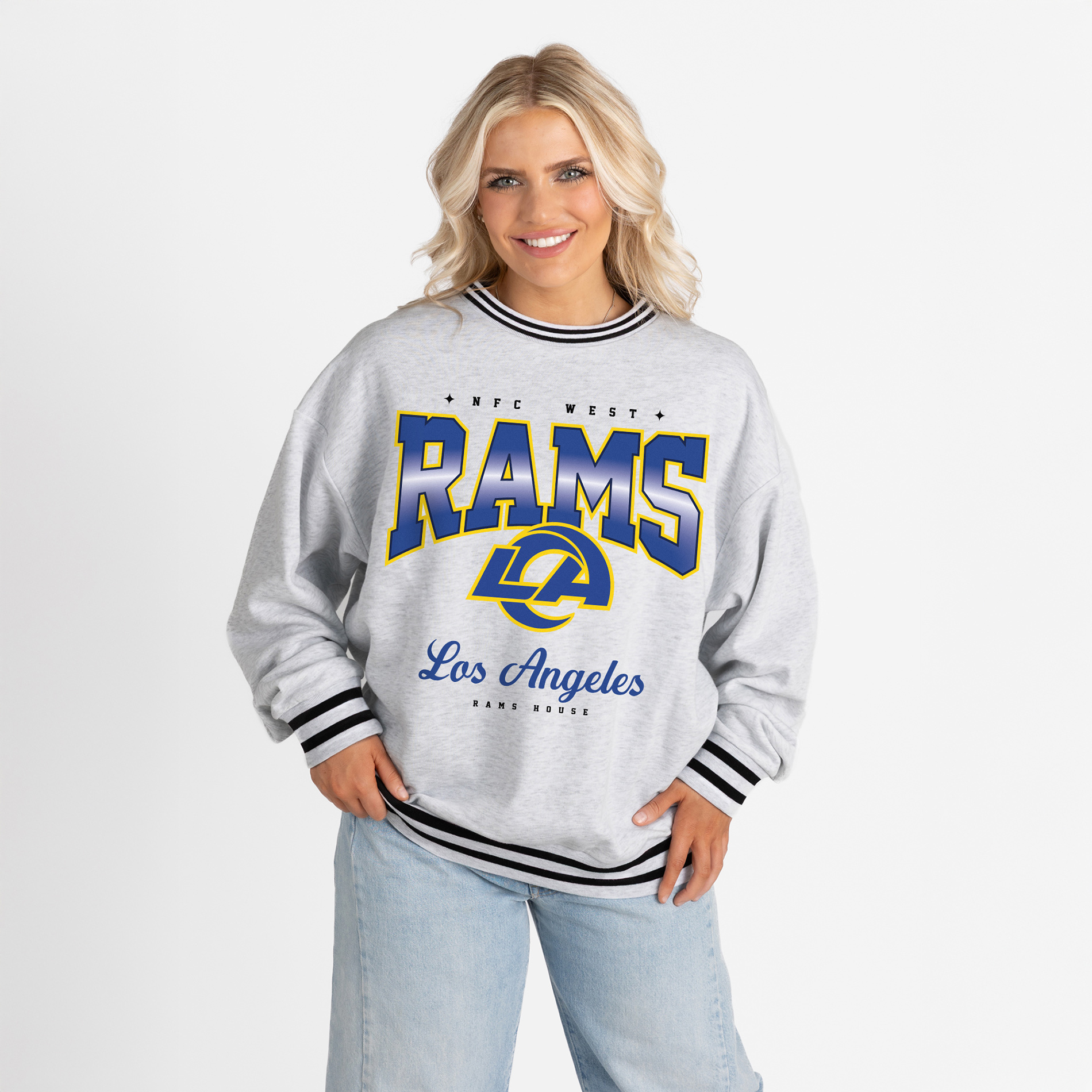 Gameday Couture Women's Ash Los Angeles Rams Oversized Gridiron Drive Ringer Sweatshirt - Ash