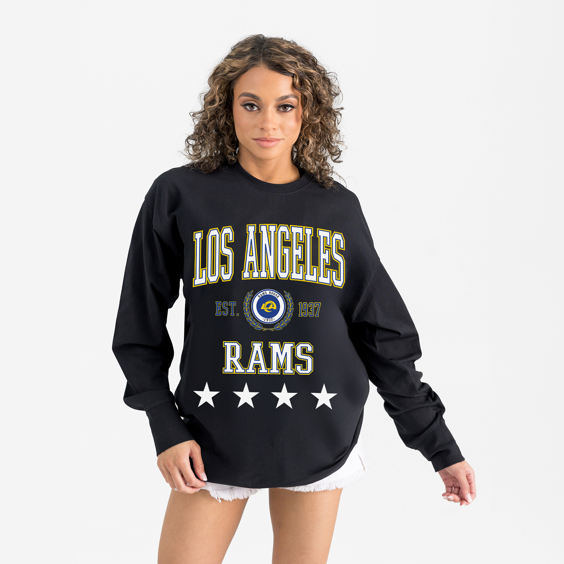 Gameday Couture Women's Black Los Angeles Rams Everyday Star Oversized Long-Sleeve T-Shirt - Black