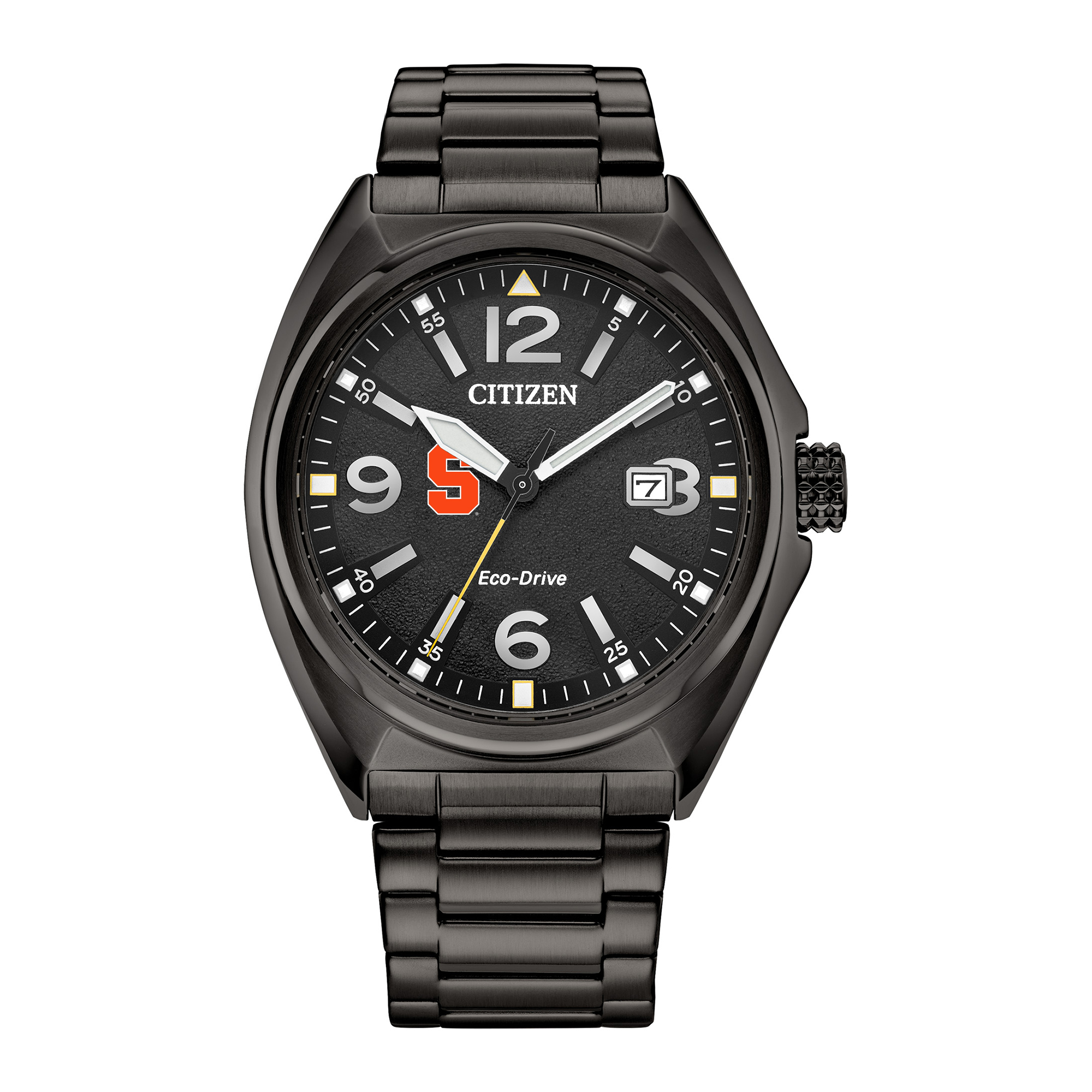 Men's Citizen Watch Black Syracuse Orange Eco-Drive Sport Casual Stainless Steel Black Dial Bracelet Watch