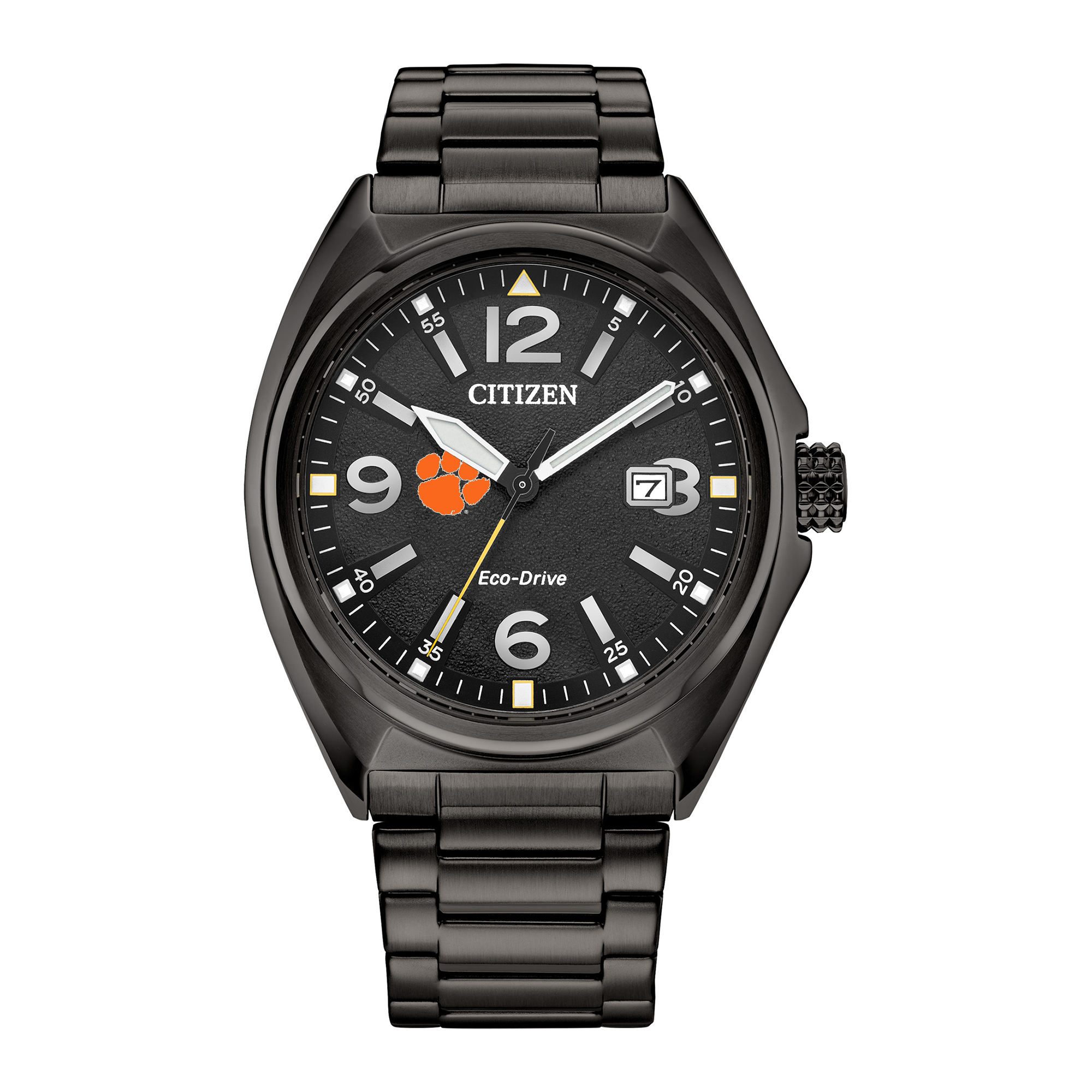 Men's Citizen Watch Black Clemson Tigers Eco-Drive Sport Casual Stainless Steel Black Dial Bracelet Watch