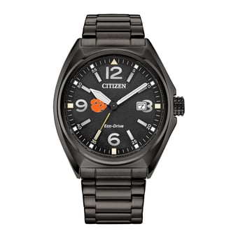 Men's Citizen Watch Black Clemson Tigers Eco-Drive Sport Casual Stainless Steel Black Dial Bracelet Watch