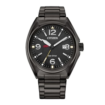 Men's Citizen Watch Black Arkansas Razorbacks Eco-Drive Sport Casual Stainless Steel Black Dial Bracelet Watch
