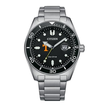 Men's Citizen Watch Silver Tennessee Volunteers Eco-Drive Sport Casual Stainless Black Dial Steel Watch