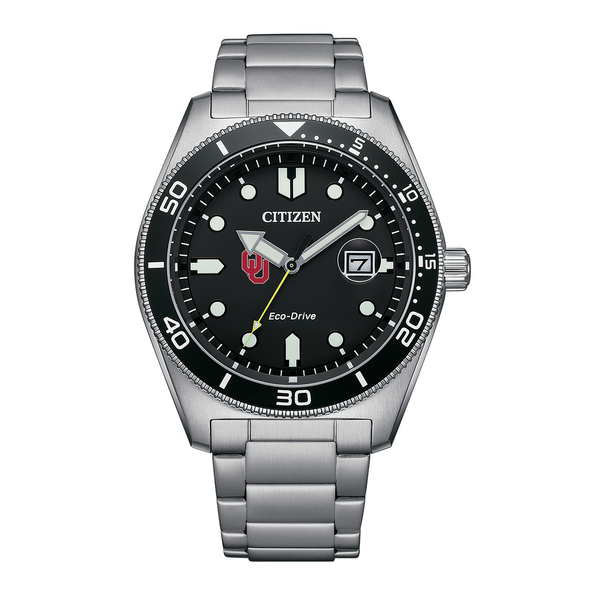 Men's Citizen Watch Silver Oklahoma Sooners Eco-Drive Sport Casual Stainless Black Dial Steel Watch