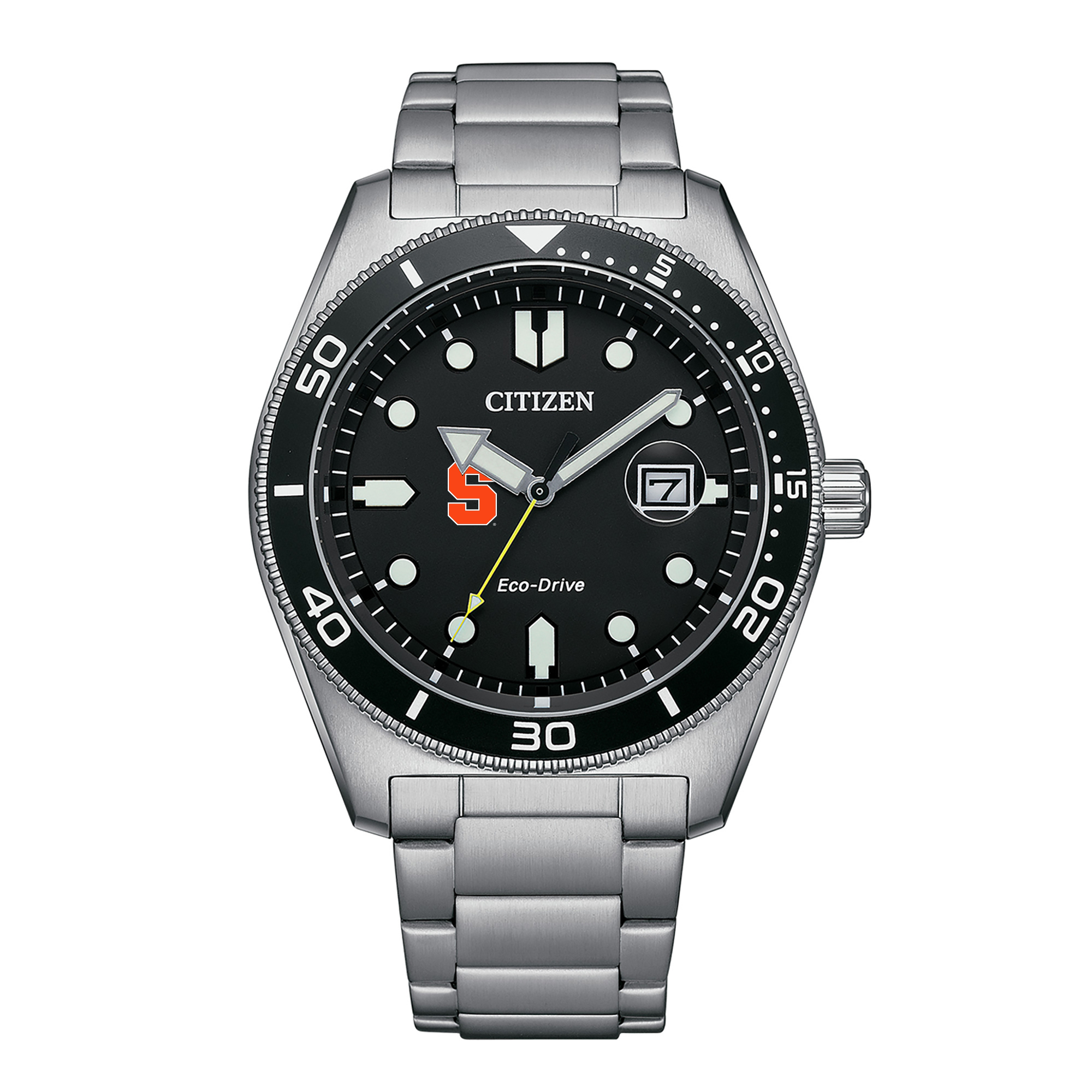 Men's Citizen Watch Silver Syracuse Orange Eco-Drive Sport Casual Stainless Black Dial Steel Watch
