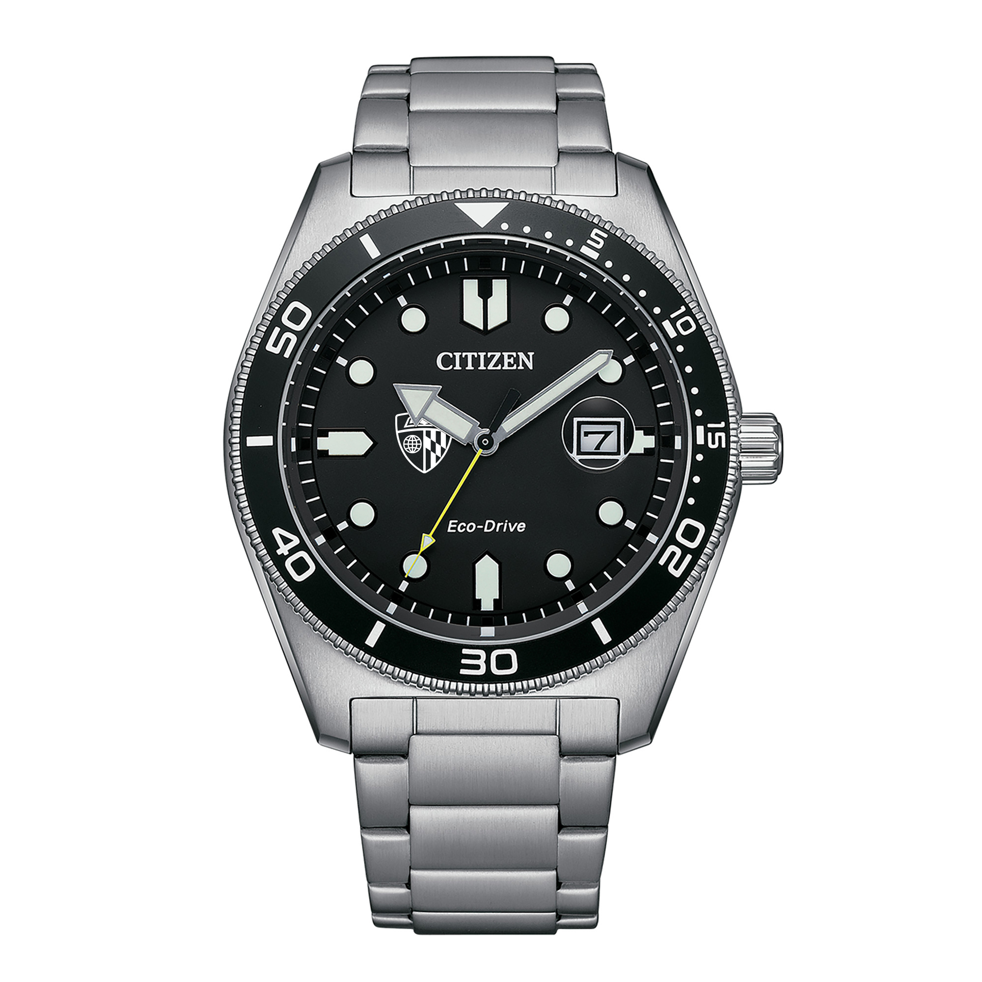 Men's Citizen Watch Silver Johns Hopkins Blue Jays Eco-Drive Sport Casual Stainless Black Dial Steel Watch