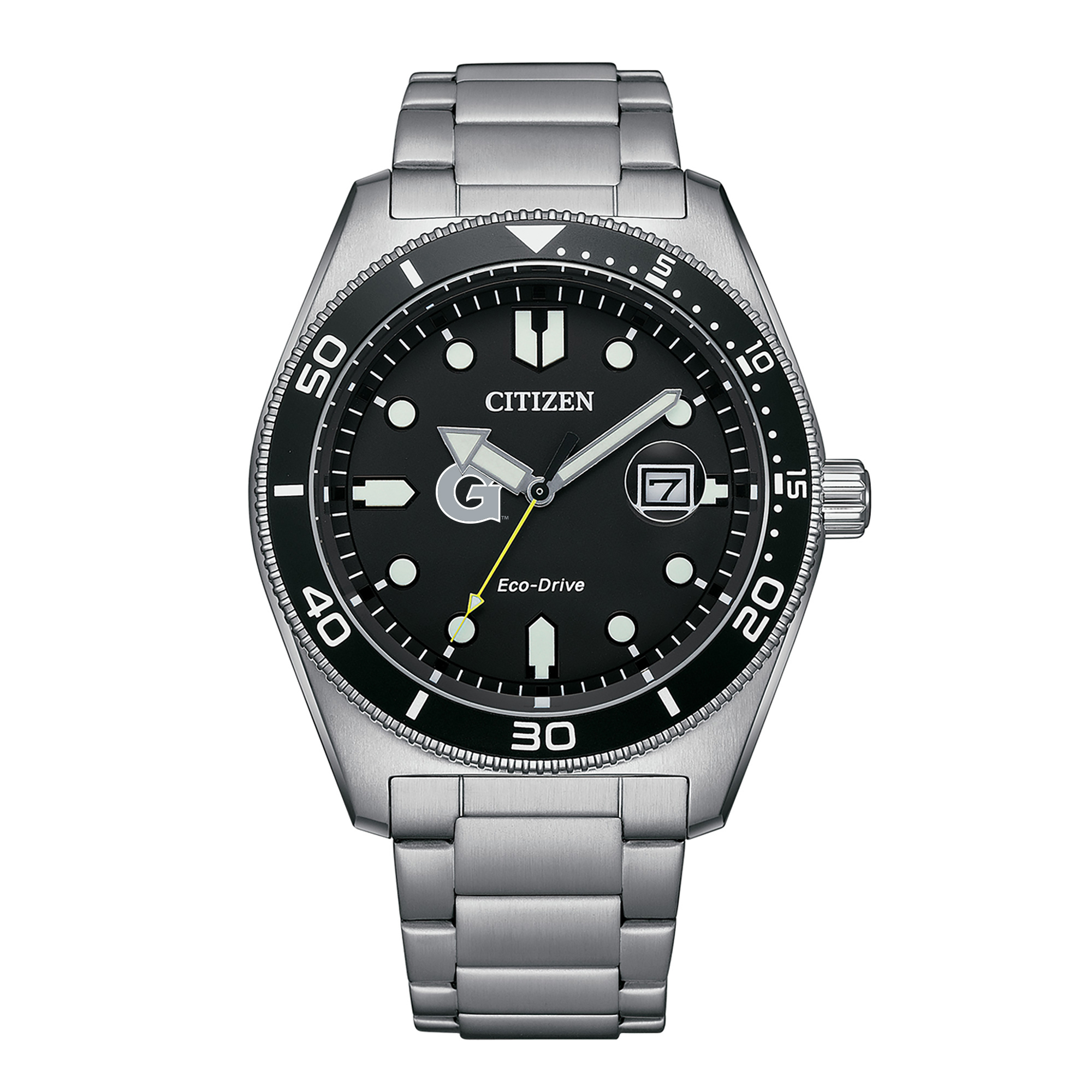 Men's Citizen Watch Silver Georgetown Hoyas Eco-Drive Sport Casual Stainless Black Dial Steel Watch