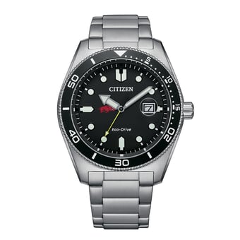 Men's Citizen Watch Silver Arkansas Razorbacks Eco-Drive Sport Casual Stainless Black Dial Steel Watch