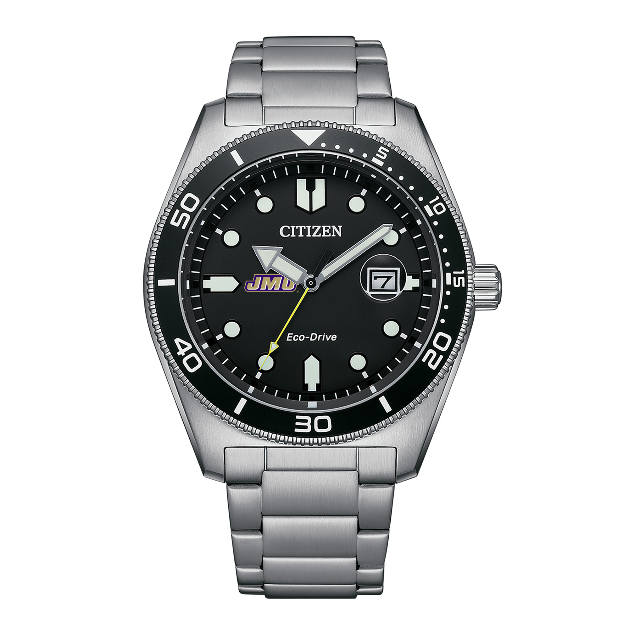 Men's Citizen Watch Silver James Madison Dukes Eco-Drive Sport Casual Stainless Black Dial Steel Watch