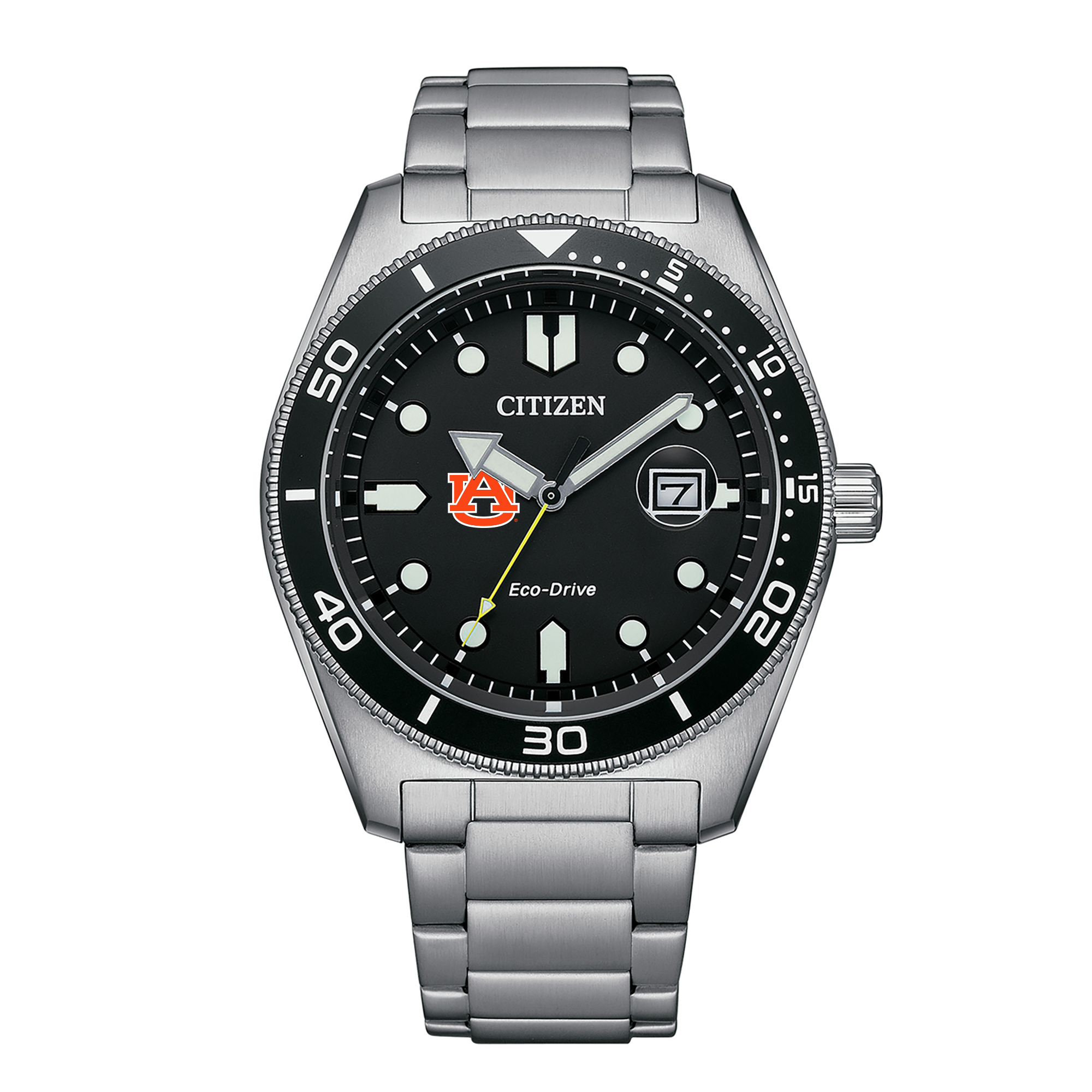 Men's Citizen Watch Silver Auburn Tigers Eco-Drive Sport Casual Stainless Black Dial Steel Watch