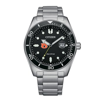 Men's Citizen Watch Silver Auburn Tigers Eco-Drive Sport Casual Stainless Black Dial Steel Watch