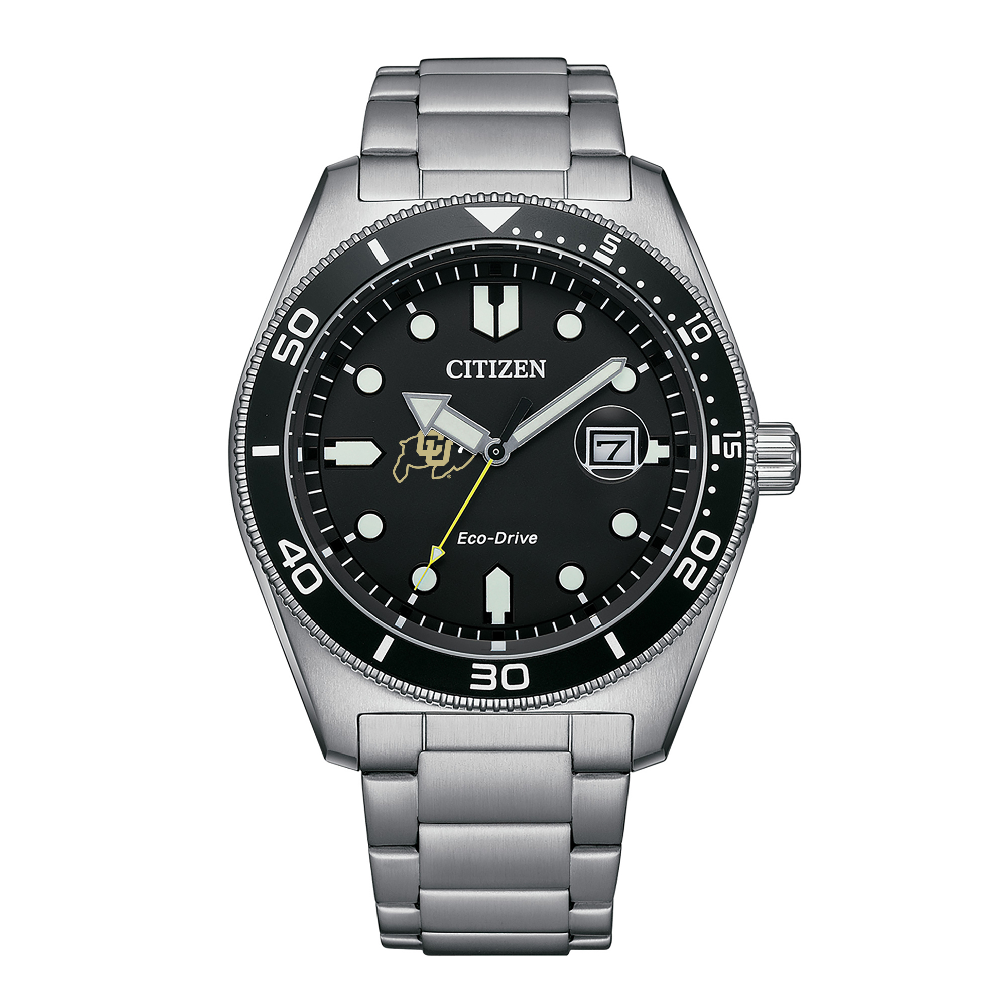 Men's Citizen Watch Silver Colorado Buffaloes Eco-Drive Sport Casual Stainless Black Dial Steel Watch