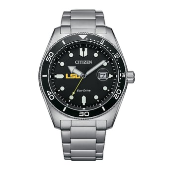 Men's Citizen Watch Silver LSU Tigers Eco-Drive Sport Casual Stainless Black Dial Steel Watch