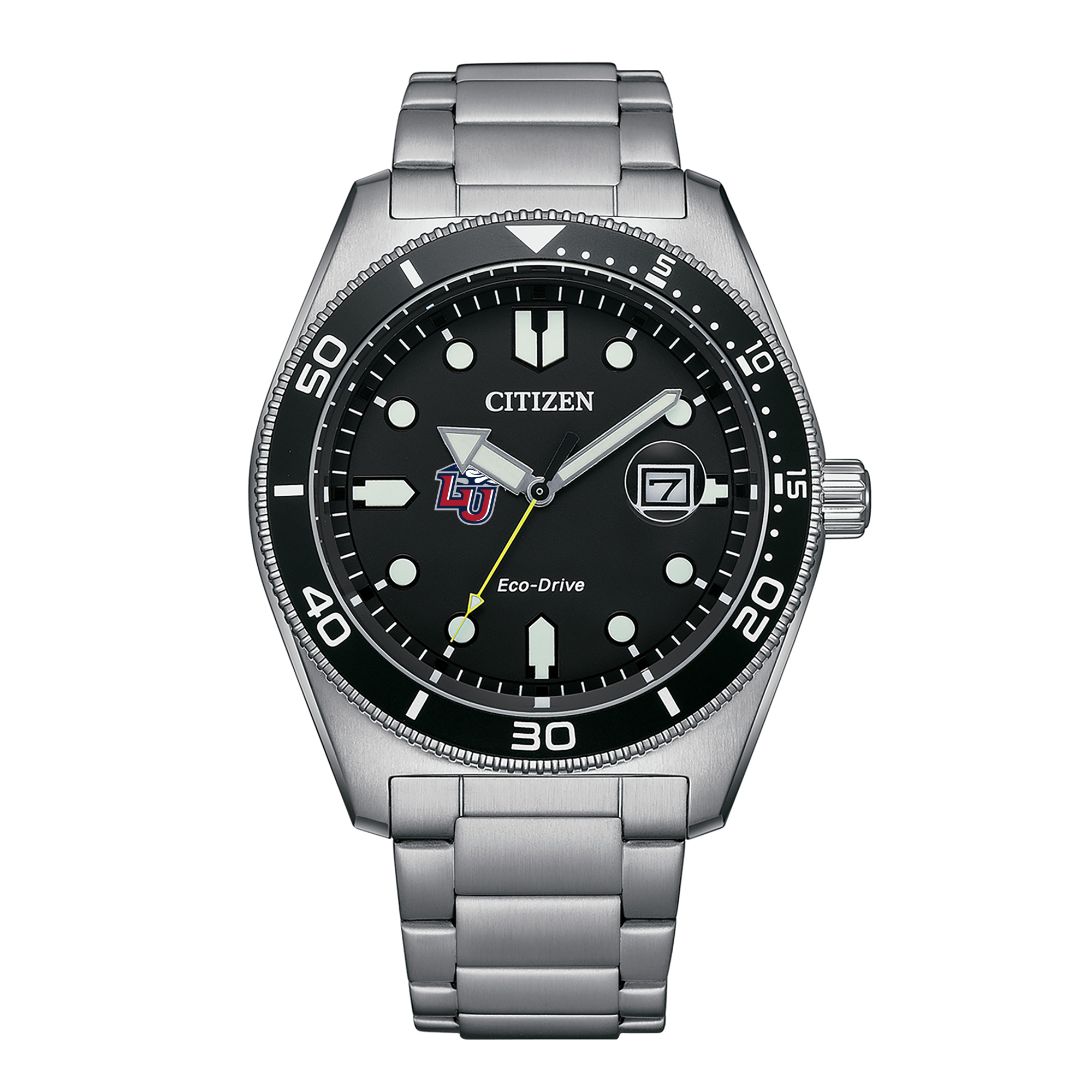 Men's Citizen Watch Silver Liberty Flames Eco-Drive Sport Casual Stainless Black Dial Steel Watch