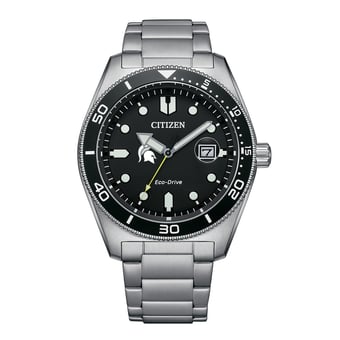 Men's Citizen Watch Silver Michigan State Spartans Eco-Drive Sport Casual Stainless Black Dial Steel Watch