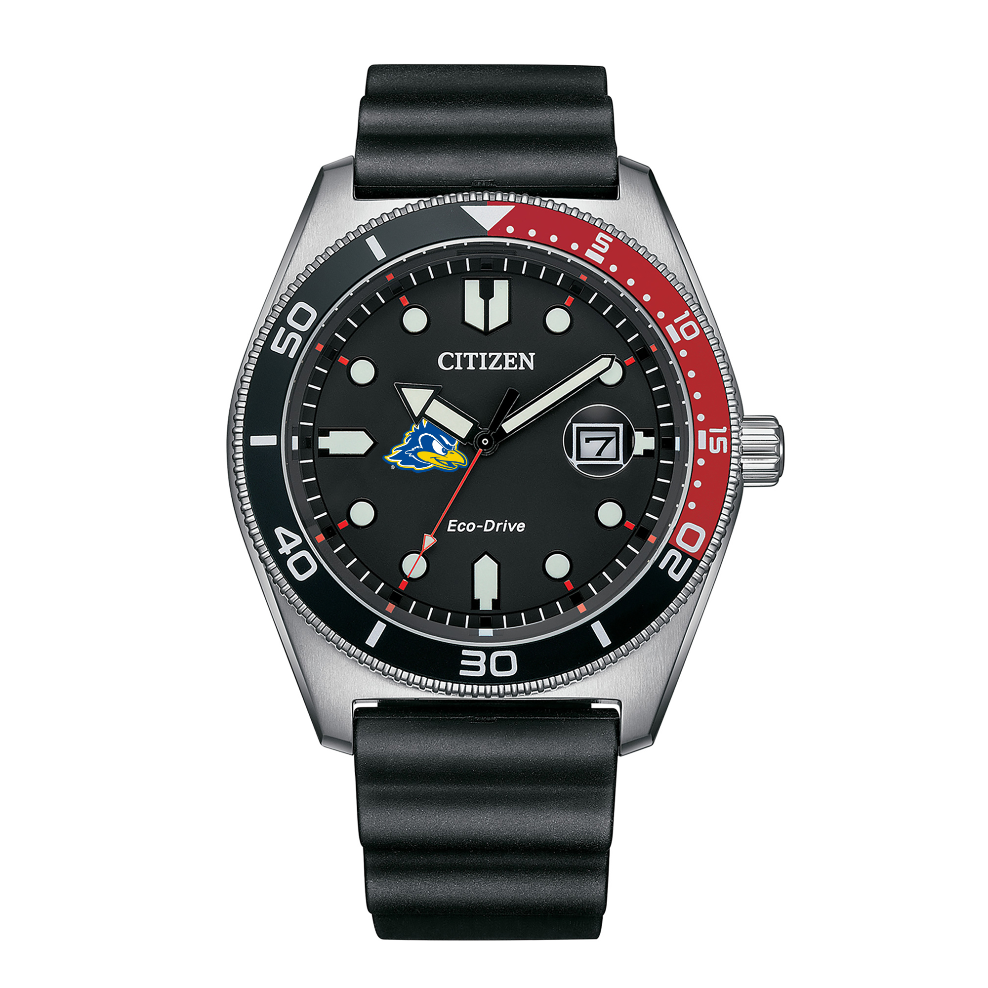 Men's Citizen Watch Black Delaware Fightin' Blue Hens Eco-Drive Sport Casual Black Dial Watch w/Polyurethane Strap