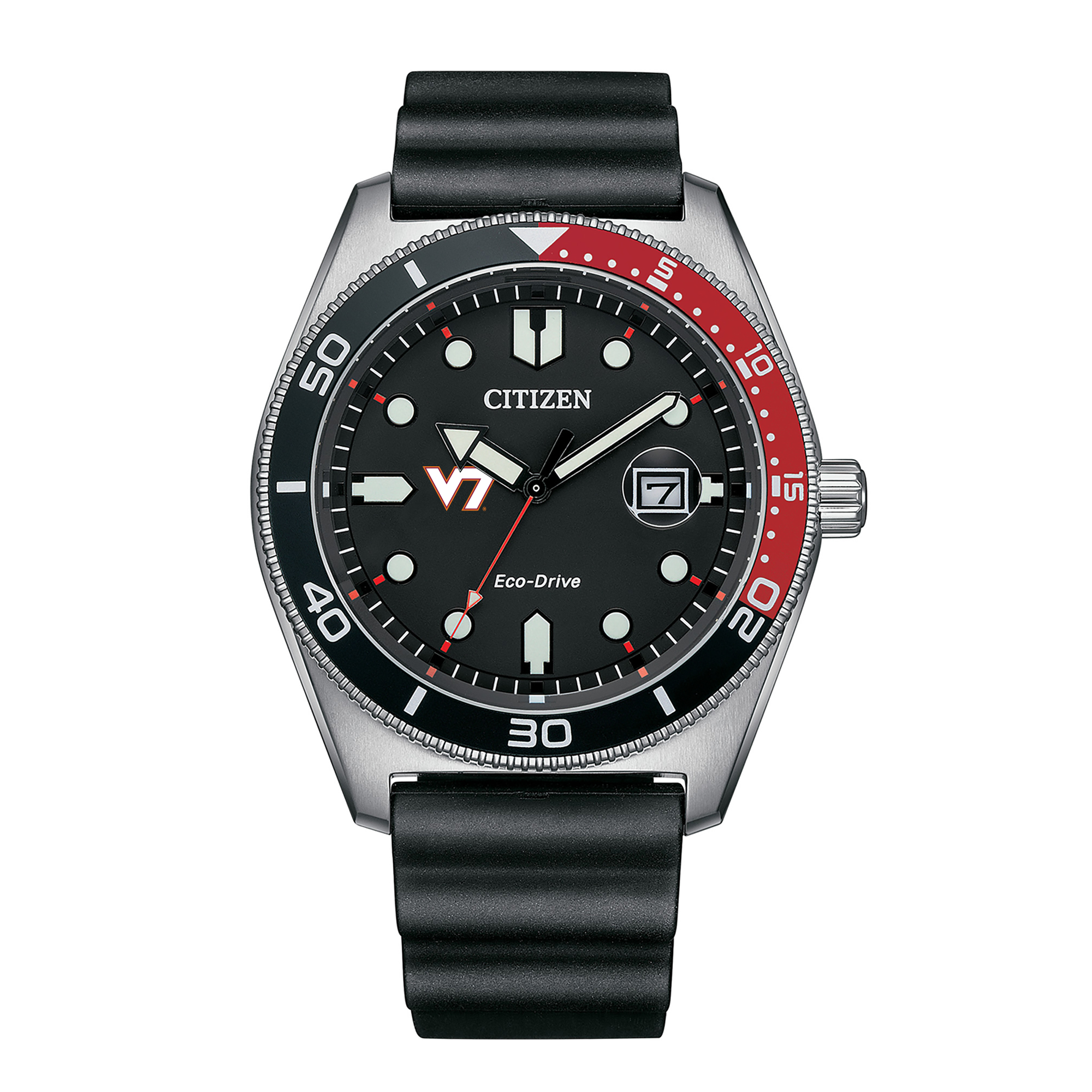 Men's Citizen Watch Black Virginia Tech Hokies Eco-Drive Sport Casual Black Dial Watch w/Polyurethane Strap