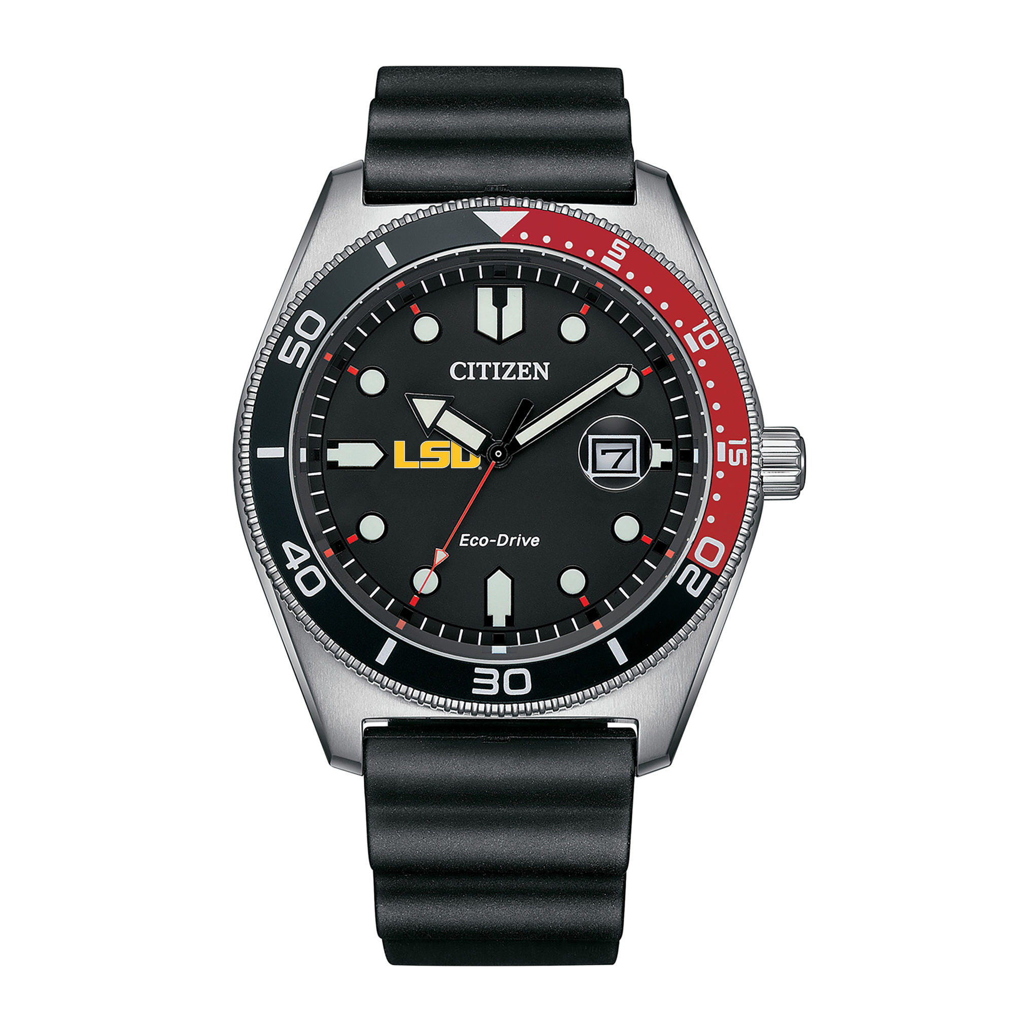 Men's Citizen Watch Black LSU Tigers Eco-Drive Sport Casual Black Dial Watch w/Polyurethane Strap