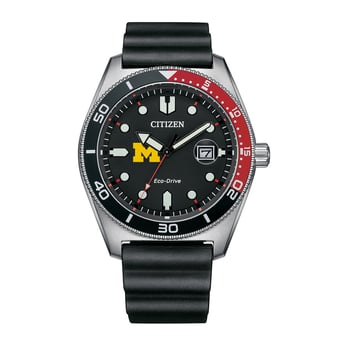 Men's Citizen Watch Black Michigan Wolverines Eco-Drive Sport Casual Black Dial Watch w/Polyurethane Strap